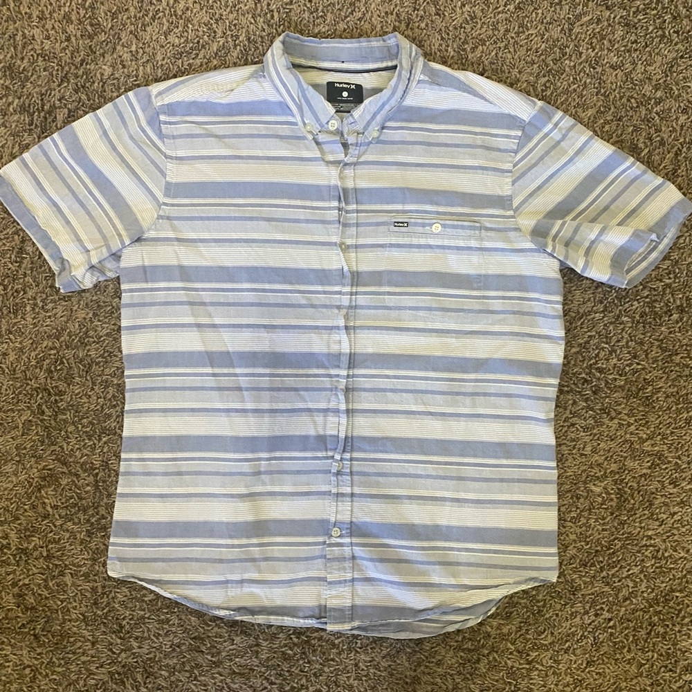 Hurley Blue and White Striped Casual Button Down Shirt